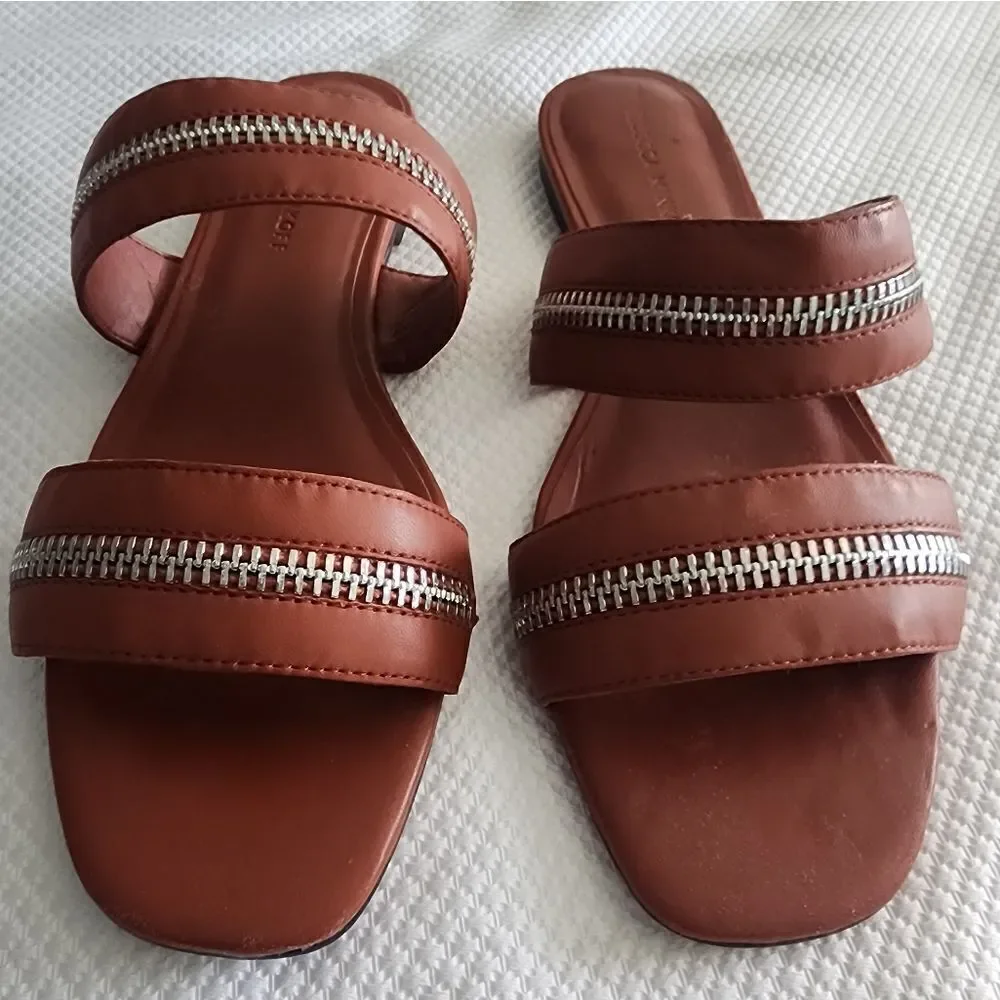 Rebecca Minkoff Marciann Brown Sandals with Silver Zipper